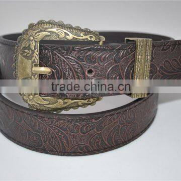 Retro style golden buckle women stripe pattern figure designs PU belt