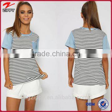 Chinese manufacturer wholesales short sleeve stripe casual t-shirts for women