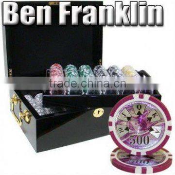 500pc Ben Franklin Poker Chip Set with Black Mahogany Case