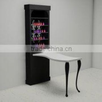 antique professional nail table with nail polish display shelf