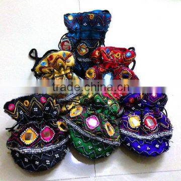 Wholesale lot !!! Wedding Favor Gift Jewelry Packing hand embroidered Ethnic Satin Pouch Bag