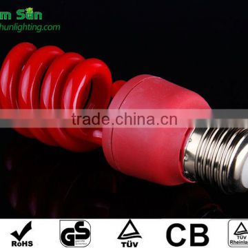 Red Color half spiral energy saving bulb with E27 lamp base