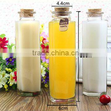 Custom made clear empty 350ml Six arrises glass bottles for liquid