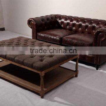 Classical US style solid wood 3 seater sofa, leather sofa