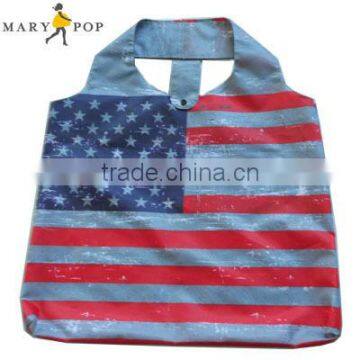 Hot sale flag printing foldable shopping bag with pouch