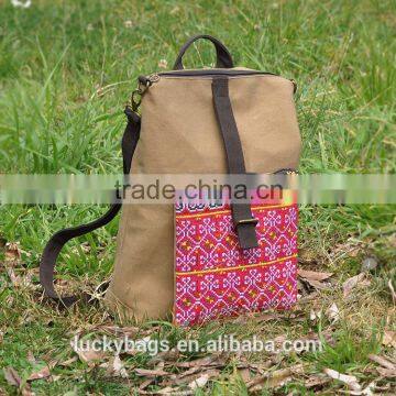 Canvas backpack embroidery,custom canvas backpack, canvas and ethnic embroidery backpack
