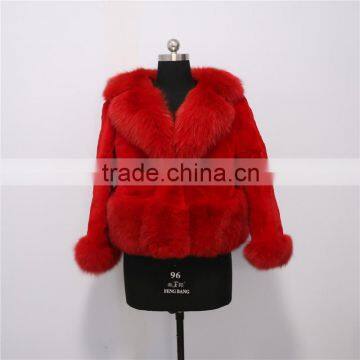 2016 new factory price rex rabbit with fox fur coat