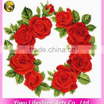 hand embroidery flower designs, red rose cross-stitch flowers