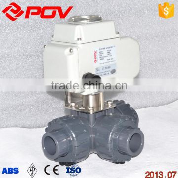 3 way PVC motorized ball valve by union connection