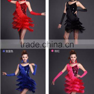 Wholesale red black performance women dancewear sequin tassel adult latin dance dress