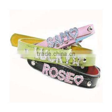 Custom DIY charming Pu Dog Collars with 10mm letters sliders