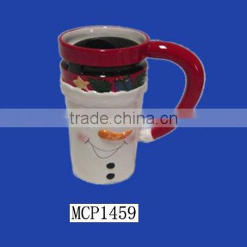 Promotional 3D ceramic snowman shaped mug