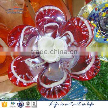 Hand Made Murano Glass BRIGHT RED WHITE Colored Flower with twisted/long stem