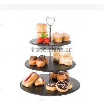 wholesale natural stone 2 tier and 3 tier slate cake stand with rough edge