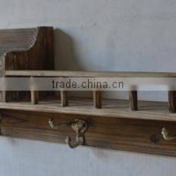 2016 New Style Vintage Wooden Shelf With Carved Drawer and Metal Hooks photo-2