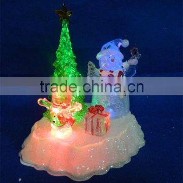 acrylic LED artificial christmas snowman with green tree decoration