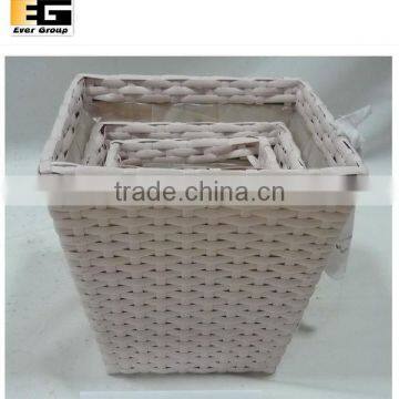 set of 3 white pe rattan woven planter