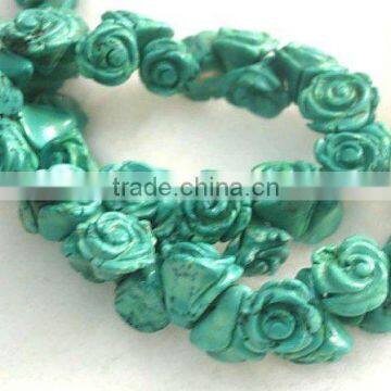 16inch blue carved rose flower loose turquoise beads