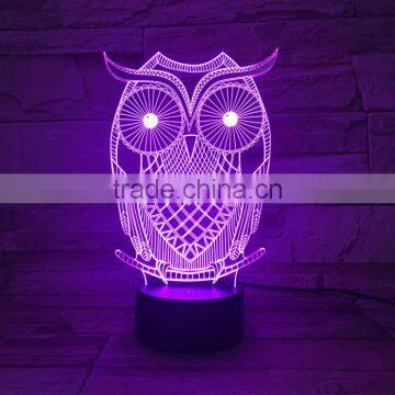 UCHOME Owl 3D Illusion Lamp 7 Color Changing Touch/Press Table Desk LED Night Light photo-5