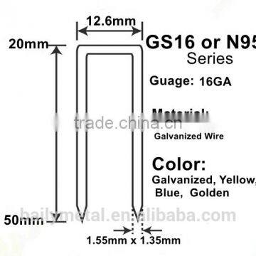 Factory supply GS16 or N950 series staples 16GA crown: 12.60mm galvanized staples