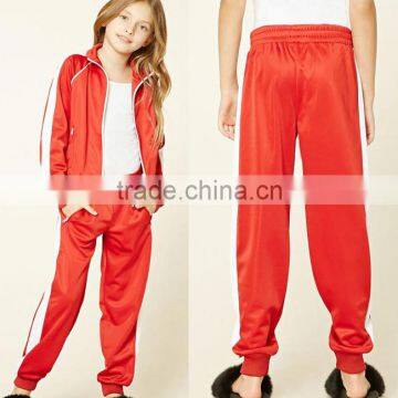 Custom Made Wholesale OEM Service Casual Sports Girls Kids Clothing 100% Polyester Red Top Design Tracksuit