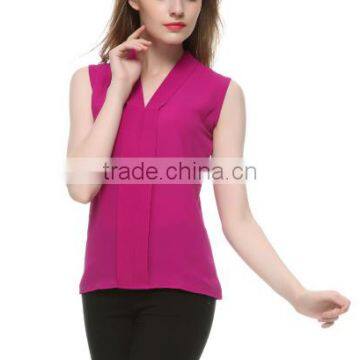 2016 Women V Neck 6 Colors Sleeveless Chiffon Blouses photo-2