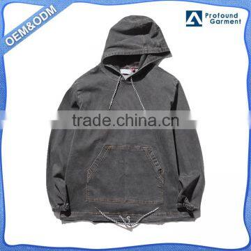 denim high quality pullover design your own 100% cotton oversized muscle fit plain black hoodie men customize string