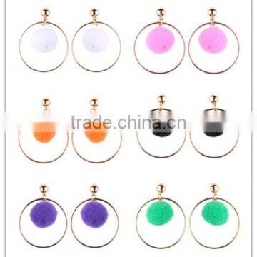 Fashion colorful pompon gold plated hoop earrings for women accessories