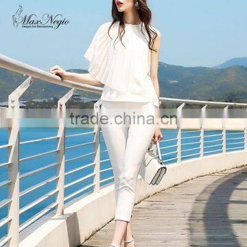 White Lotus leaf sleeveless high neck design of blouse latest fashion blouse patterns