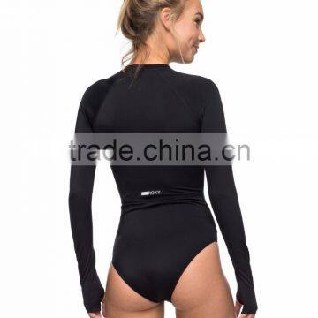 Long Sleeve Zipped Rashguard One Piece Crew Neckline Front Zip Swimsuit Custom Bodysuit Polyester Spandex Stretchy Material photo-3