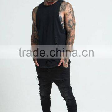 New in Distressed Tank Top 100% Cotton Safety Vest Curved Hem Top