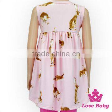 New Hot- sale children baby clothing sleeveless dress summer floral cotton Rabbit printing smoking frock designs