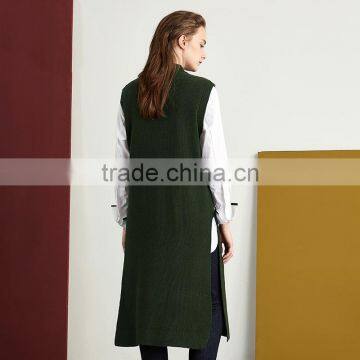 2017 New Design Women Green Color Vest Sweater Stand Collar Side Vent Sweater photo-4