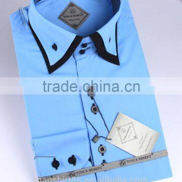 2017 double collar men shirt dress shirt causal shirt spandex /cotton