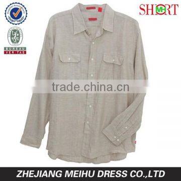 Men's Long Sleeve Solid Double Pocket Linen Casual Shirt photo-5