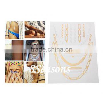 Mixed Chain Necklaces Pattern Gilding Water Transfer Printing Large Size Waterproof Paper Temporary Tattoos Sticker