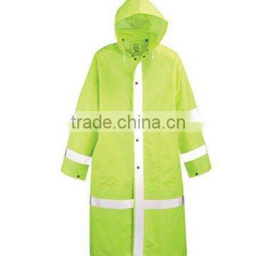 Green PVC Raincoat with Reflective Striping