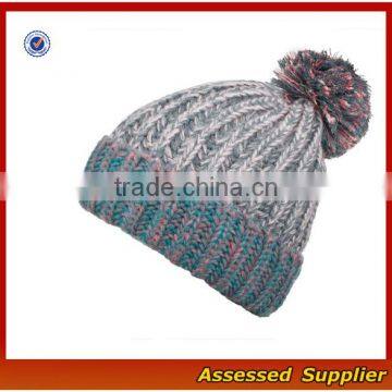 High Quality Hand-knitted Winter Cap Thick Knitting Wool Beanie Hat With Pom Pom photo-4