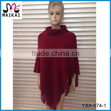 High fashion elegant women's turtleneck poncho sweater