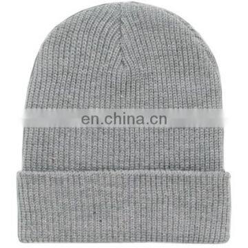 High Quality Grey Knit Acryl Beanie Hat 100% Polyester Fleece Cap Woven Label photo-5