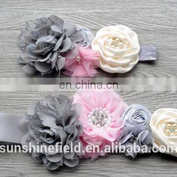 Gray Baby Girl Sash and Matching Headband Photography Props