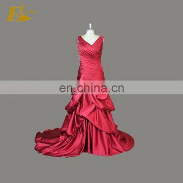 Custom Made V Neckline Ruch Satin Girls African Patterns Mermaid Prom Dress