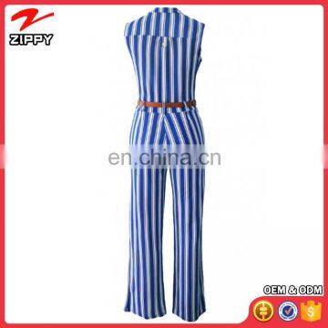 OEM Service High Quality Fashion Sexy Stripes Button Front Belted Jumpsuit photo-4