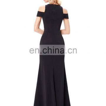 Kate Kasin Full-Length Cap Sleeve Long Black High Split Prom Dress KK001017-1 photo-2
