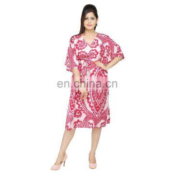 Women's Wear Indian 100%Cotton Hand Block Maxi Dress Kimono Sleeves Knee Length Kaftan