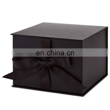 7" Large Black Gift Box with Lid Shredded Paper Fill for Weddings Birthdays Valentines Day Fathers Day Graduation