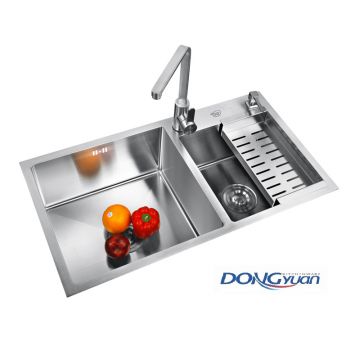 Guangdong Dongyuan Kitchenware 820×450×230mm SUS304 Stainless Steel Double bowl Handmade Dual Mount Kitchen Sink (DY-HA601-8245-R10)