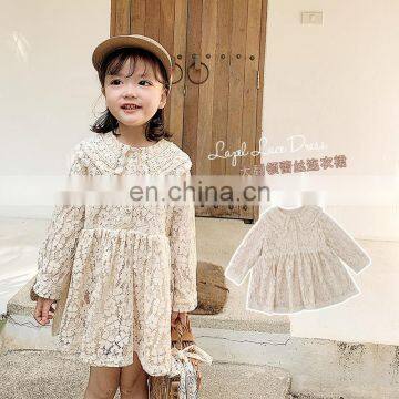 6500 New Arrival Spring Girls Dress Apricot Girl Princess Long Sleeve Lace Dress