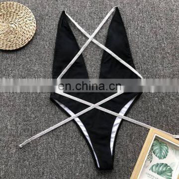 One Piece Swimsuit Neon Green Glitter Swimwear Women Bandage Swimsuit High Cut Monokini Shiny Bathing Suit Plunge Swimsuits