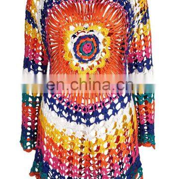 Hand Made Crochet Cover up Colorful Tunic for Beach Sexy Bikini Cover up Sarong Beachwear Pareo Beach Bathing Suit Cover Ups photo-3